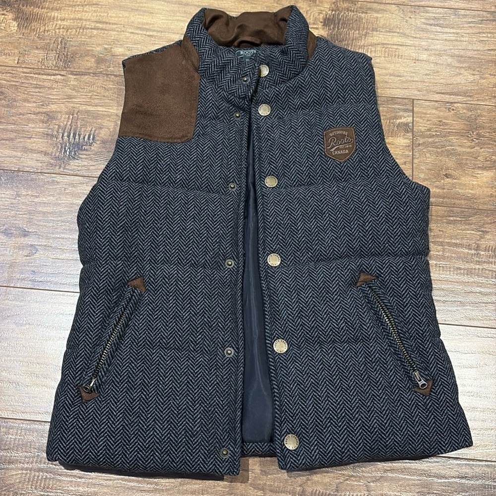 Roots Wool Blend Herringbone unisex youth cottagecore Puffer Vest